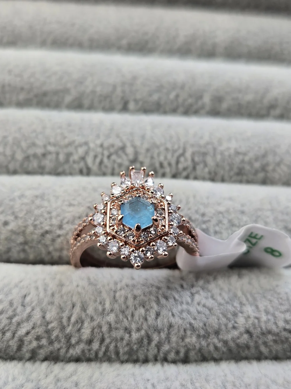 Size 8 Blue Topaz Rose Gold Tone Bomb Party Ring
